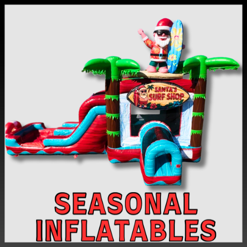 colorful Christmas bounce house combo